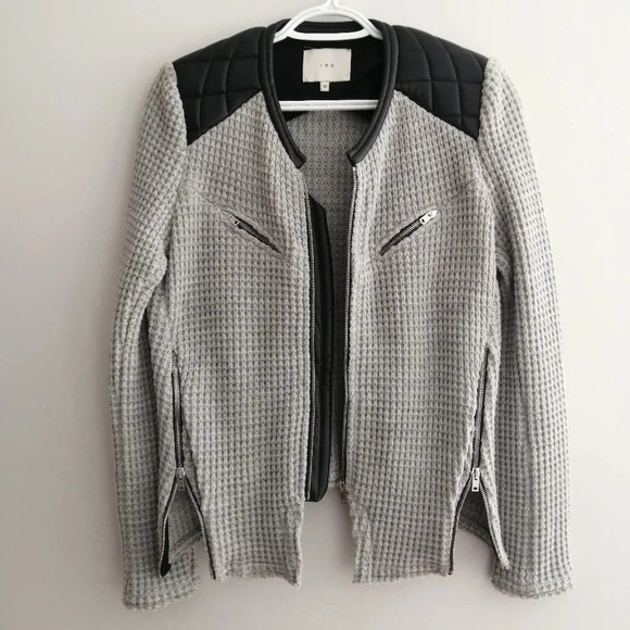 IRO Ceylona Knit Wool Zip Front Blazer with Lamb Leather Shoulders 42 FR (10 US) - Picture 5 of 16